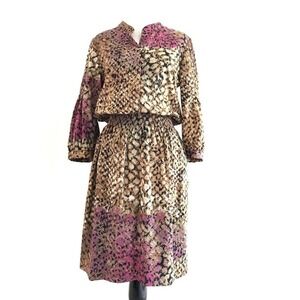 Eliza J | Womens Size 2 Brown Animal Print Dress Bishop Sleeves Elastic Waist